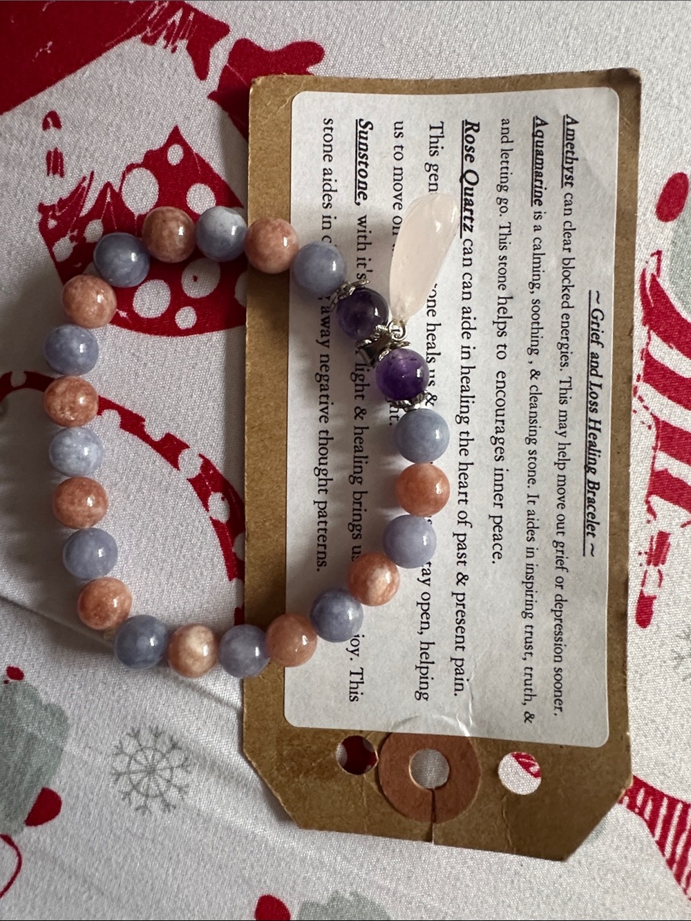 Beaded Lavender and Peach Gemstone Bracelet - Unbranded